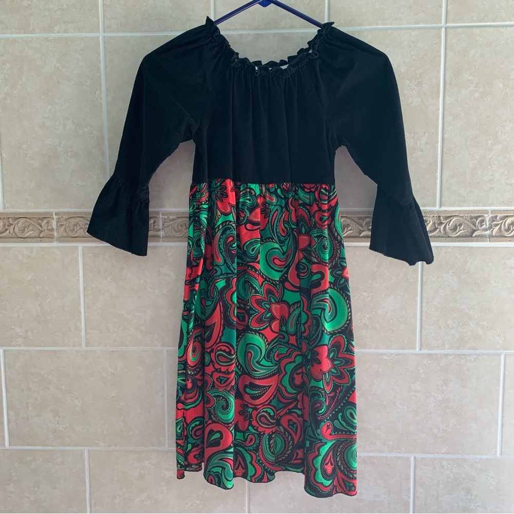 Lolly Wolly Doodle Black Corduroy Holiday Paisley dress